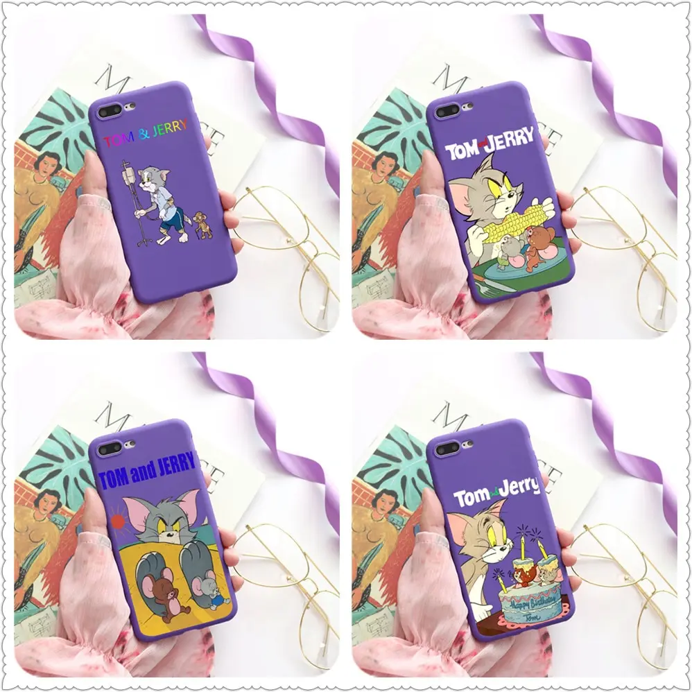 Fashion cartoon TOM AND JERRY Candy Color TPU Case phone For iphoneX 7 8 XS XR XSMAX Red Yellow purple Cover