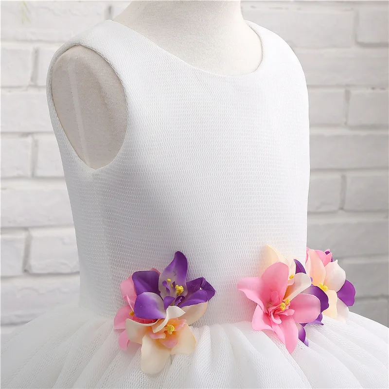 Модные Белые Платья с цветочным узором для девочек, коллекция 2019 года, платье с бисером, платье с цветочным узором для девочек, Vestidos de primera
