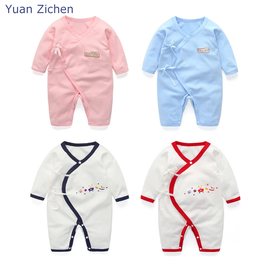 Autumn Baby Boy Girl  Rompers Long Sleeve Oblique tie Underwear Cotton Pajamas Cotton Newborn  Baby Clothes For Girl