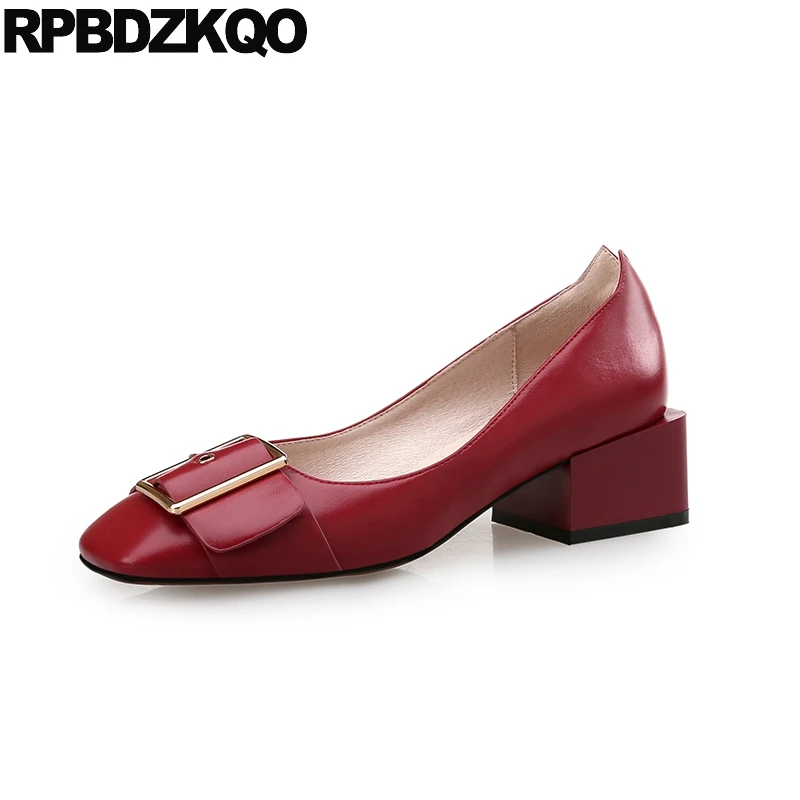 

Chunky Slip On Medium Ladies Block Heels Shoes For Women Elegant 2017 High Footwear Size 4 34 Fashion Red Pumps Metal Square Toe