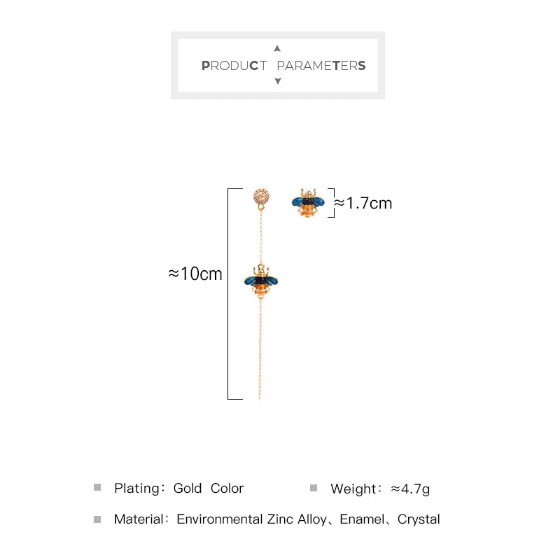 Kissme ассиметричное цветное насекомое с эмалевым покрытием пчелы Висячие серьги для женщин подарок золотой цвет длинная цепочка, со стразами свисающие серьги аксессуар