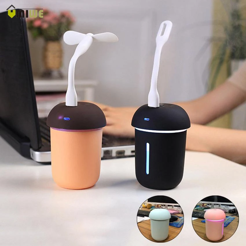 

Portable 3 in 1 Multifunction Mushroom Humidifier Mute USB Fan Led Night Light Air Humidifier Essential Oil Diffuser Mist Maker