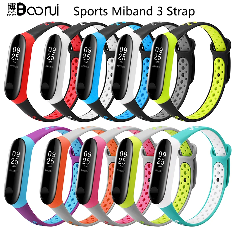BOORUI mi band 3 ремешок двойной цвет дышащий силиконовый miband Ремень спортивный pulsera