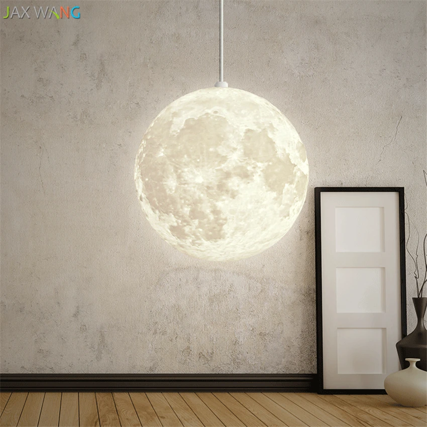 

Nordic 3d Print Lunar Moon Pendant Lights Orb Living Room Bar Modern Bedroom Bedsides Warm Dining Room Hanging Lamps Fixtures
