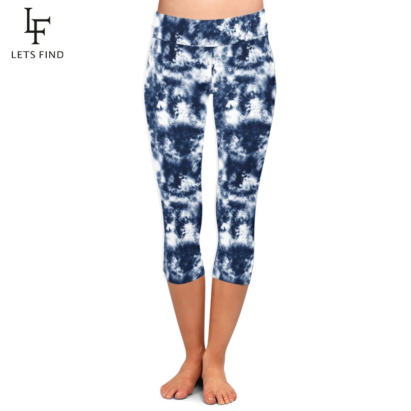 LETSFIND модные новые женские Леггинсы Капри с высокой талией 3D принт Tie dye до