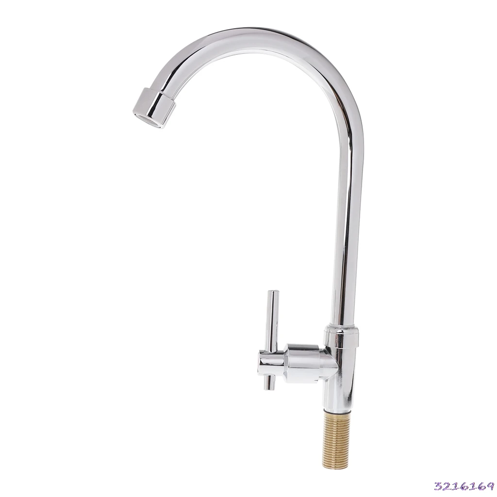 Kitchen 1/2" Connect Basin Faucet Gooseneck Single Cold Water Tap Chrome Plated | Обустройство дома