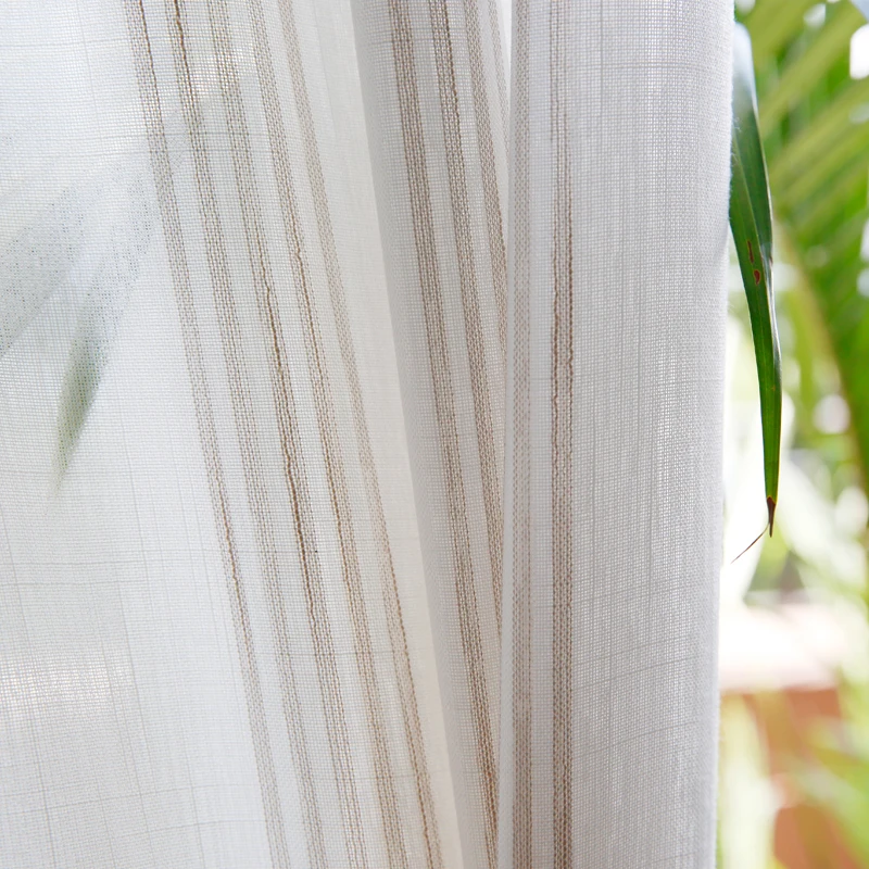 CITYINCITY  Voile White Curtain For living room Jacquard  Fresh Stripe Sheer Tulle Curtains For Kitchen and bedroom Customized