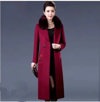 

Wool Blend Warm Long Coat Slim Fit Lapel Woolen Overcoat Cashmere Female Plus Size 4XL