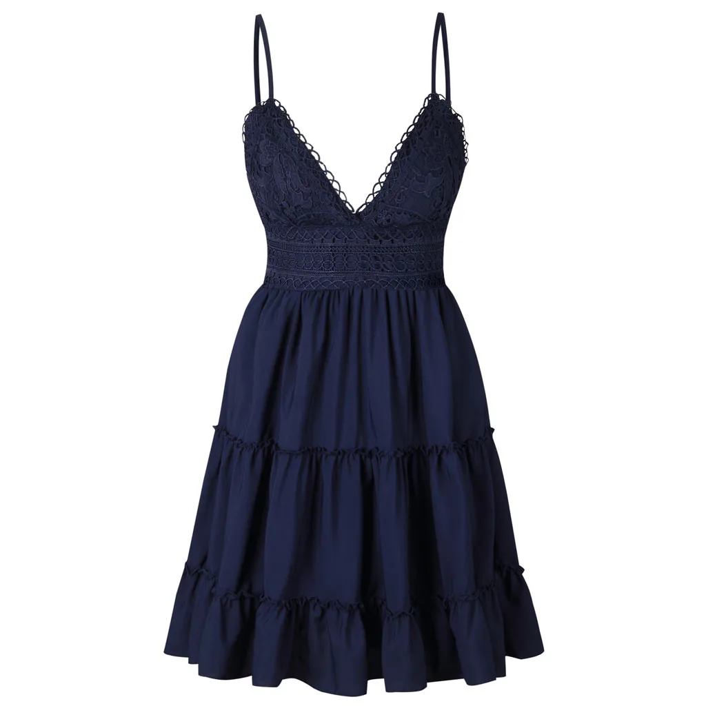 Ladies Halter Sexy Solid Color Sleeveless V Neck Open Back Bow Lace