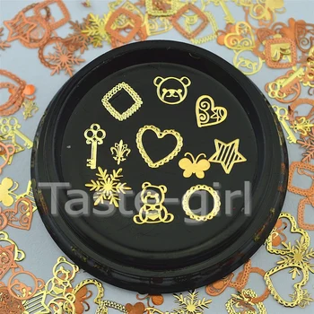 

11 shapes/pot Nail Art Decoration Tips gold Metal Alloy Jewelry Slice Foil Decals Manicure Tools DIY beauty Accessories
