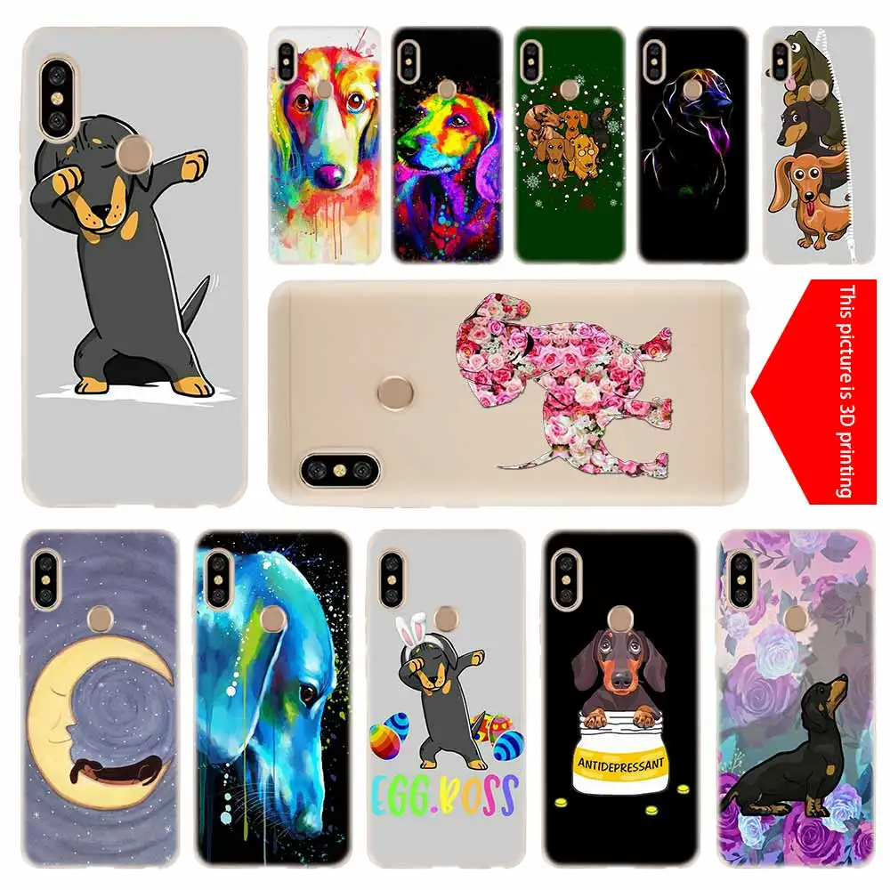 

Phone Case cover soft Silicone For Xiaomi Redmi 3 4X 4a 5 Plus 5a S2 6a 6 Pro Note 7 5 6 4 3 5a prime Dachshund Silhouette Dog