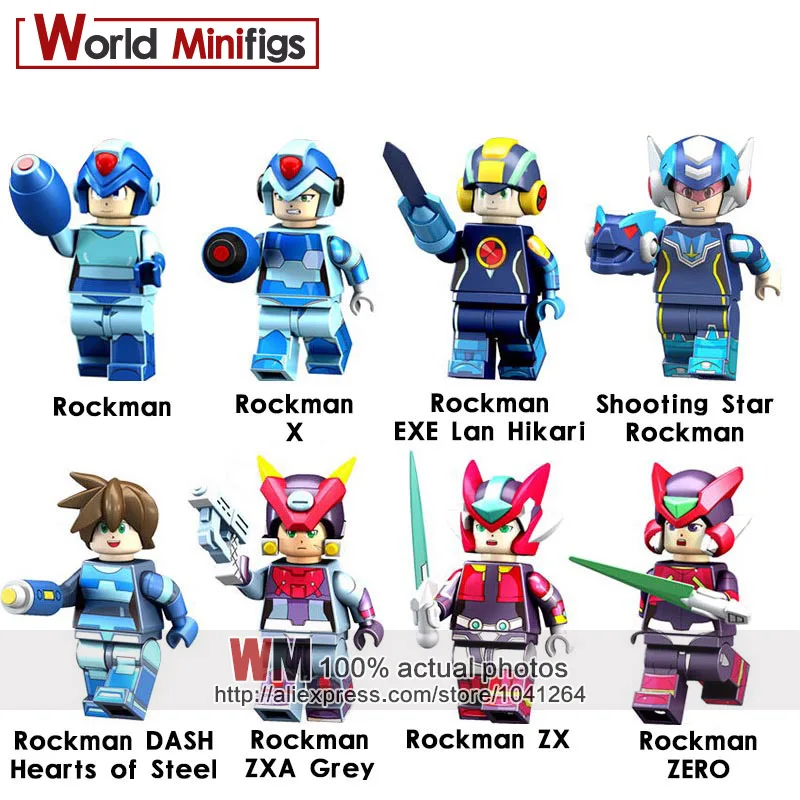 

20PCS/LOT Super Heroes MEGA MAN Yuanzu Rockman Ax light hot bucket Meteor Figures Building Blocks Gift Toys Model Kids