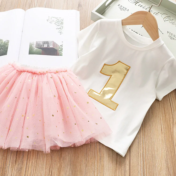 IYEAL/комплекты одежды для девочек г. Летняя детская одежда хлопковый топ с короткими рукавами для девочек, футболка+ юбка-пачка комплект из 2 предметов, детская одежда - Цвет: Белый