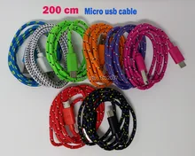 200cm 6ft braided Nylon Micro USB V8 Charger Cable Data Sync Cord Wire For Samsung HTC