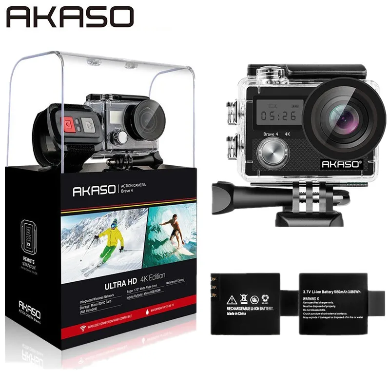 AKASO Brave 4 4K 20MP WiFi Action Camera Ultra HD with EIS 30m Underwater Waterproof Camera Remote