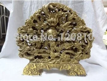 

14" China Pure Brass Sculpture FengShui BiXie 9 Dragon Head Xi Zhu Ball Statue