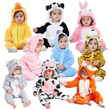 

Soft Children Sleeper Winter Flannel Animal pajamas Baby Flannel Cartoon Animal Robes Winter Zipper Jumpsuit Baby Girl Clothes