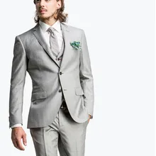 Светло-серый 2 кнопки Нотч из 3 предметов(куртка+ брюки+ жилет+ галстук) жених лучший Для мужчин мужские костюмы для жениха модный мужской костюм на заказ