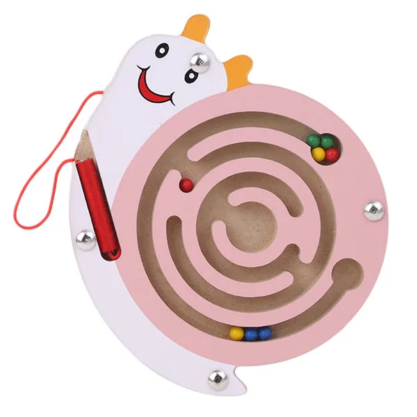 Деревянная головоломка для детей, магнитный лабиринт, интеллектуальная головоломка, развивающая игрушка, головоломка, лабиринт, игрушка для детей, подарок - Цвет: pink snail