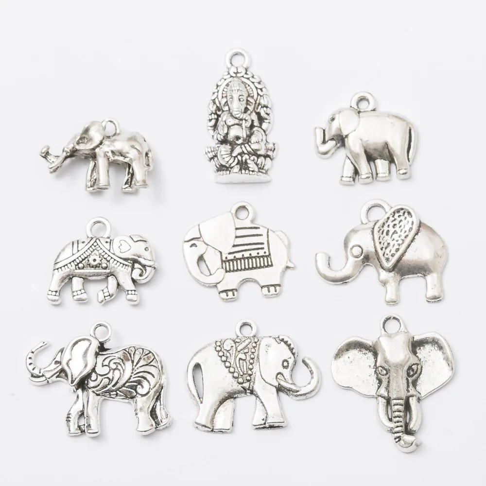 10 шт смешанных животных Слон слоновой кости подвески для DIY для изготовления украшений вручную браслет ожерелье брелок сумка аксессуары - Окраска металла: random mix