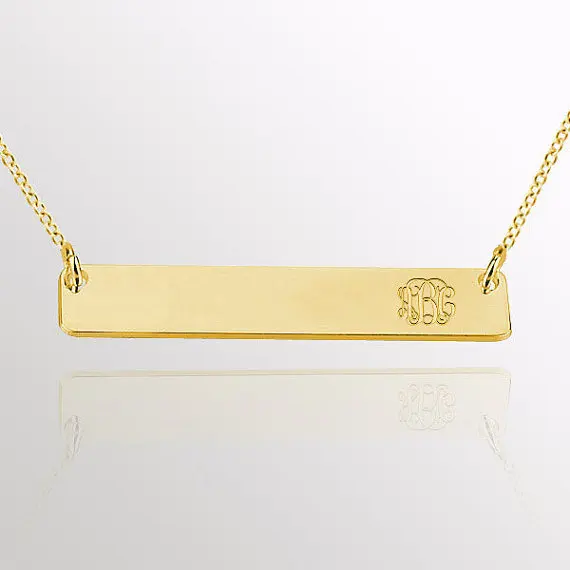 

Wholesale Personalized Bar Necklace Engraved Monogram Golden Plated Name Tag Horizontal Pendent Christmas Gift