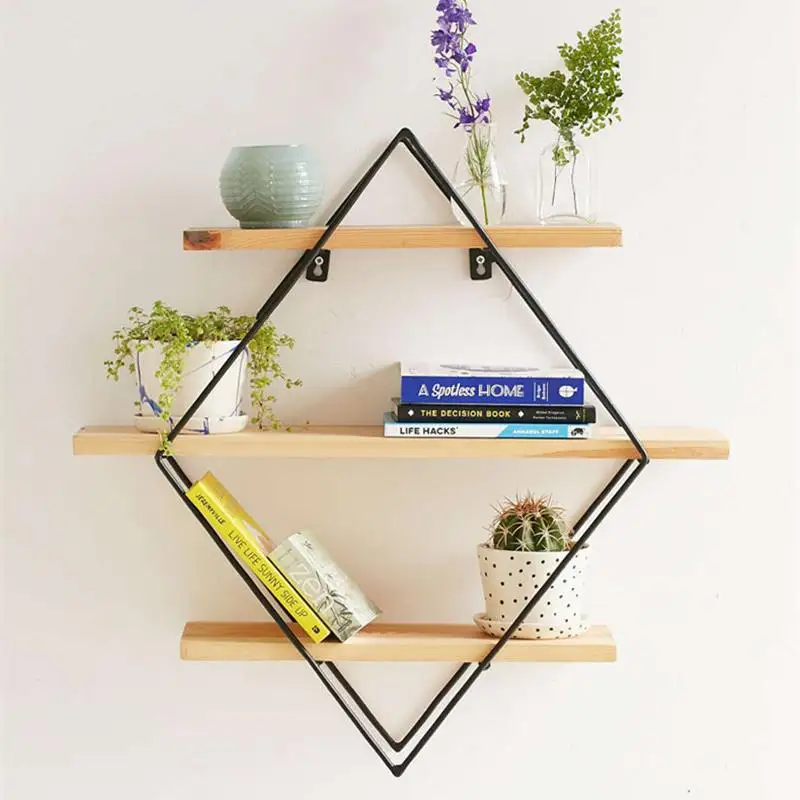 50x50x19cm Shelf Storage Iron Art Wooden Retro Wall Bookcase