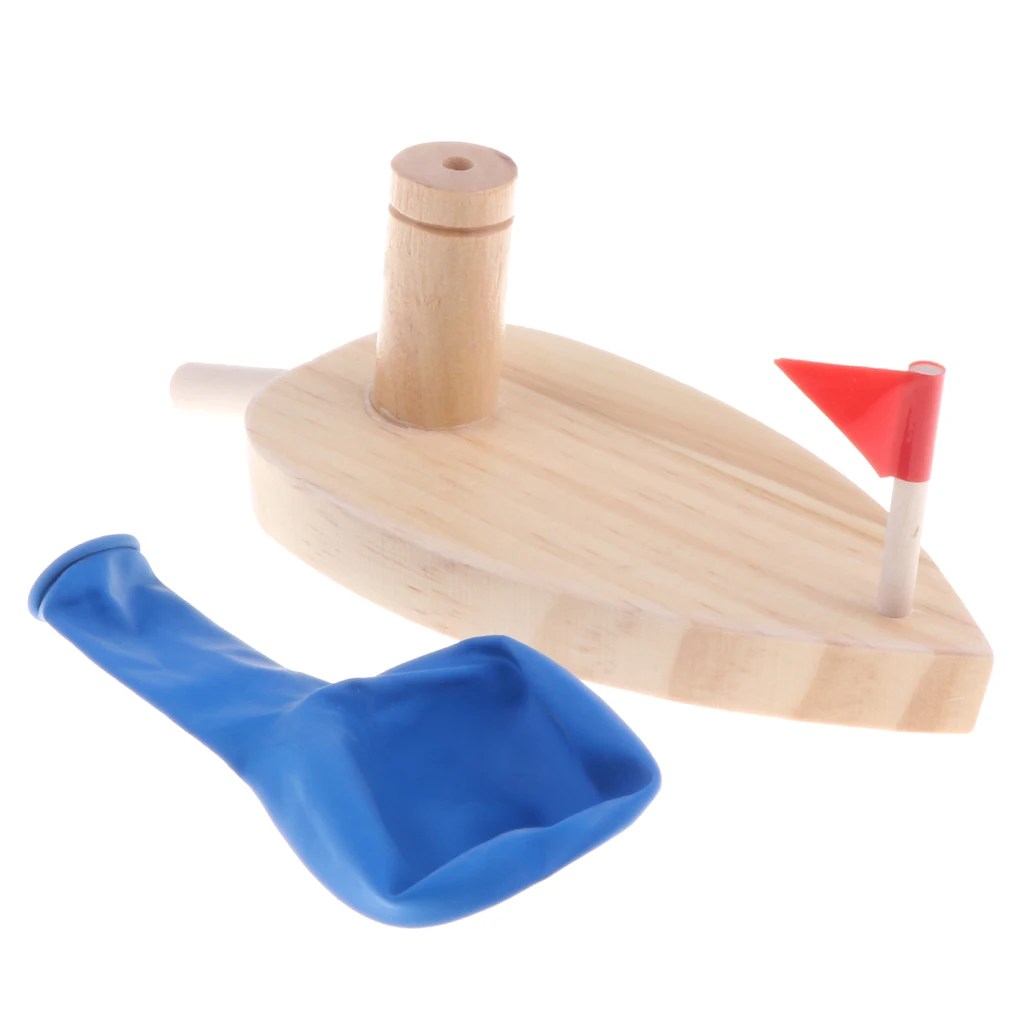 Air Balloon Powered Wooden Speed Boat Science Toy Gadget Kid Children Educational Physics Learning