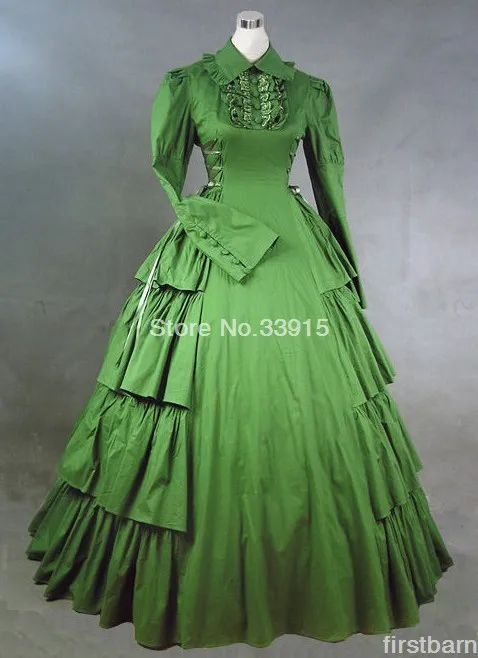 Горячая Распродажа Зеленый с длинными рукавами хлопок дамы Готическая Лолита платье