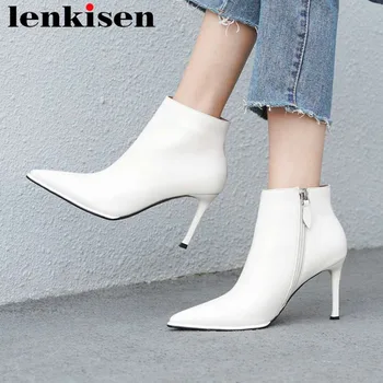 

Lenkisen full grain leather office lady oxford pointed toe european movie stars style feminine design zipper chelsea boots L96