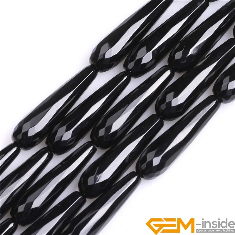 

8x30mm Long Drop Teardrop Faceted Black Agat e Beads Natural Stone Beads Loose Beads For Jewelry Making Strand 15" Wholesale