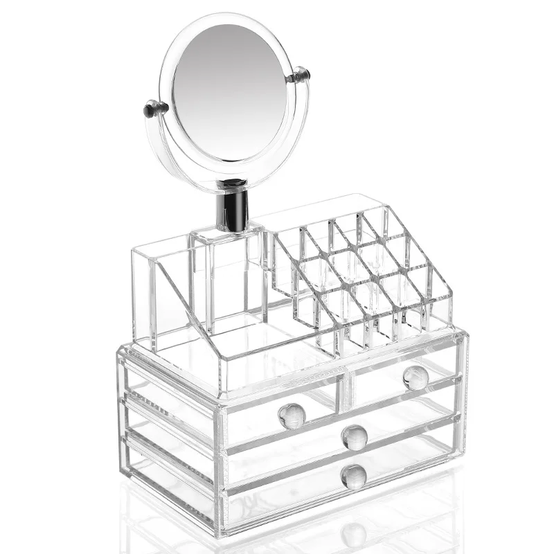 Atistic 16 grids 3 Drawers Crystal Cosmetic Organizer Makeup Jewelry Lipstick Brush Insert Holder Box With Mirror Storage Case (6)