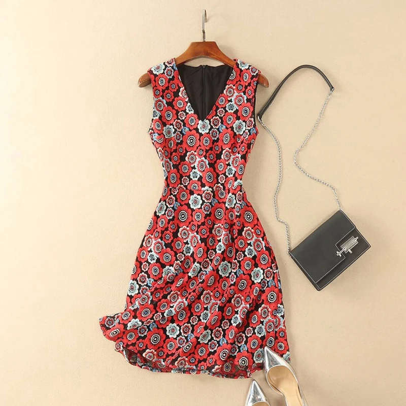 HIGH QUALITY Newest 2018 Designer Runway Dress Women's Sleeveless V