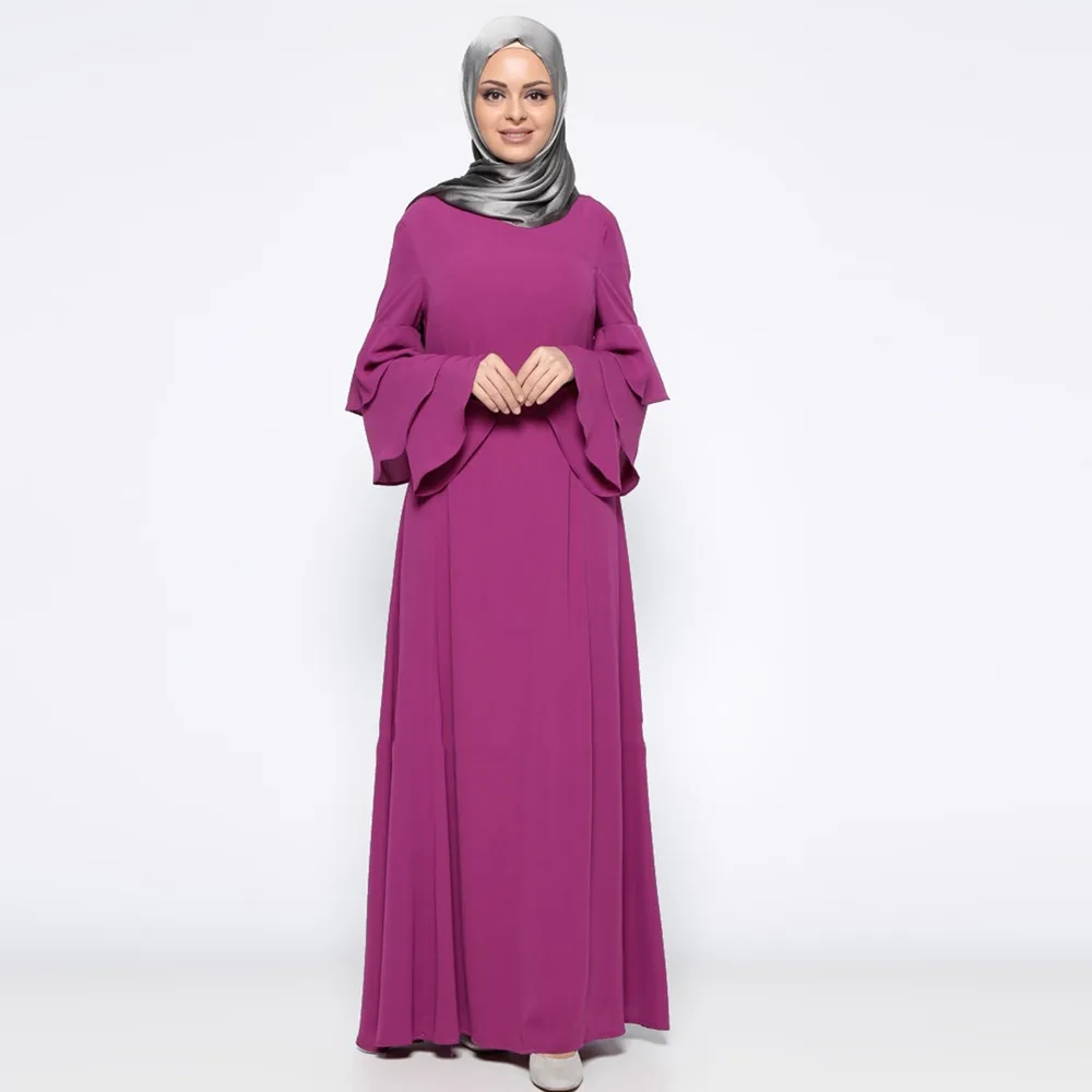 

Women Long Maxi Dresses elegant Bohemia vestido Floral solid Muslim Women Islamic Pure Color Plus Size Middle East Long Dress#s7