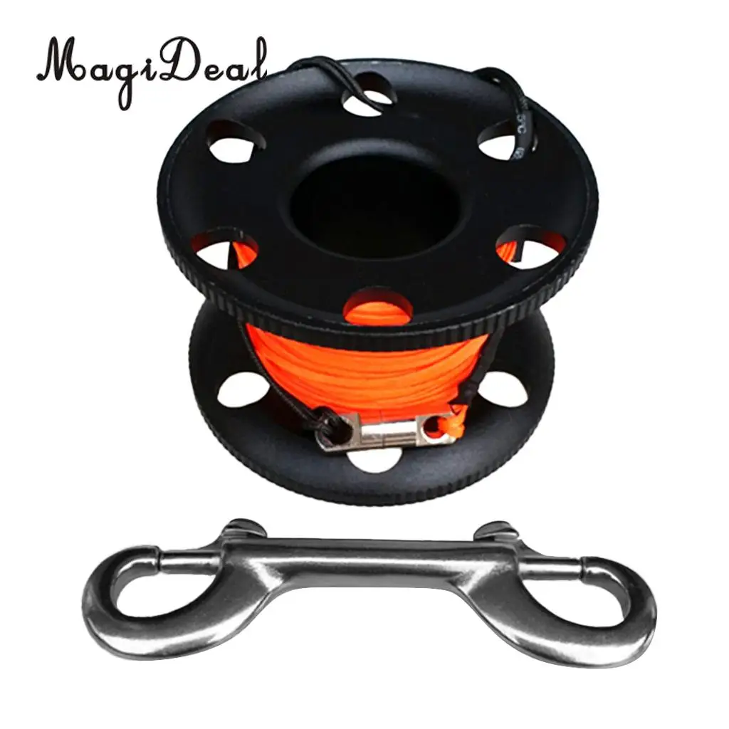MagiDeal Scuba Diving Aluminium Finger Spool Reel Line Stainless Steel Snap Bolt Clip 20/30/50M Blue Purple Black