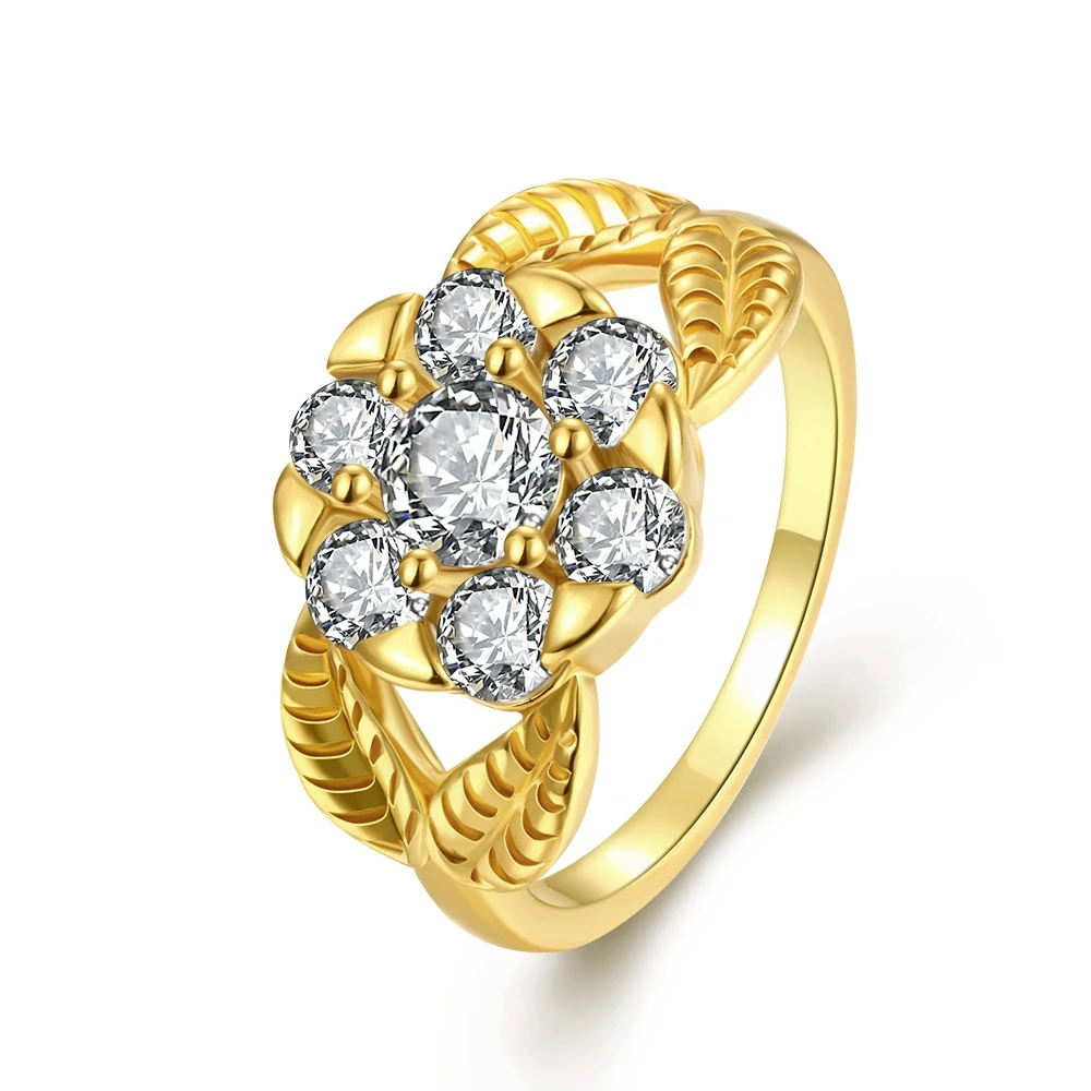 Tuker Classic fashion Lucky Creative Artistic Petals Cubic Zirconia Rings gold Color Party Wedding Jewelry For Women Gift | Украшения и