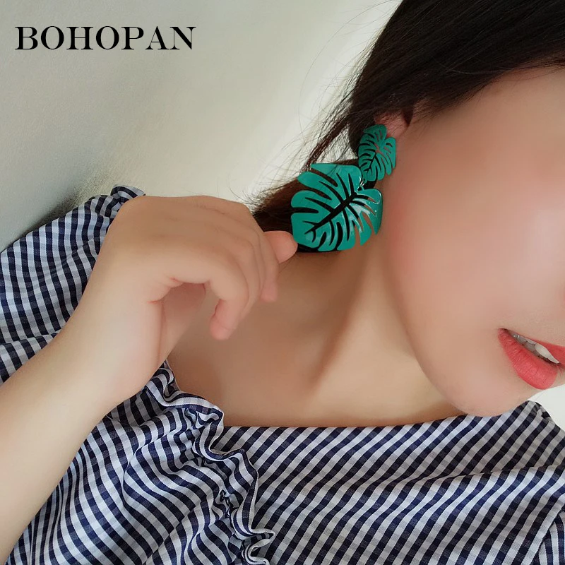 

6 Colors Metal Drop Earrings 2018 New Fashion Big Banana Leaf Dangle Earrings For Women Hollow Out Ear Bohemia Jewelry oorbellen