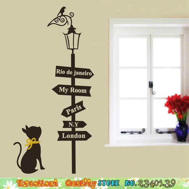 new guide signage cat bird street lamp wall sticker diy home decors