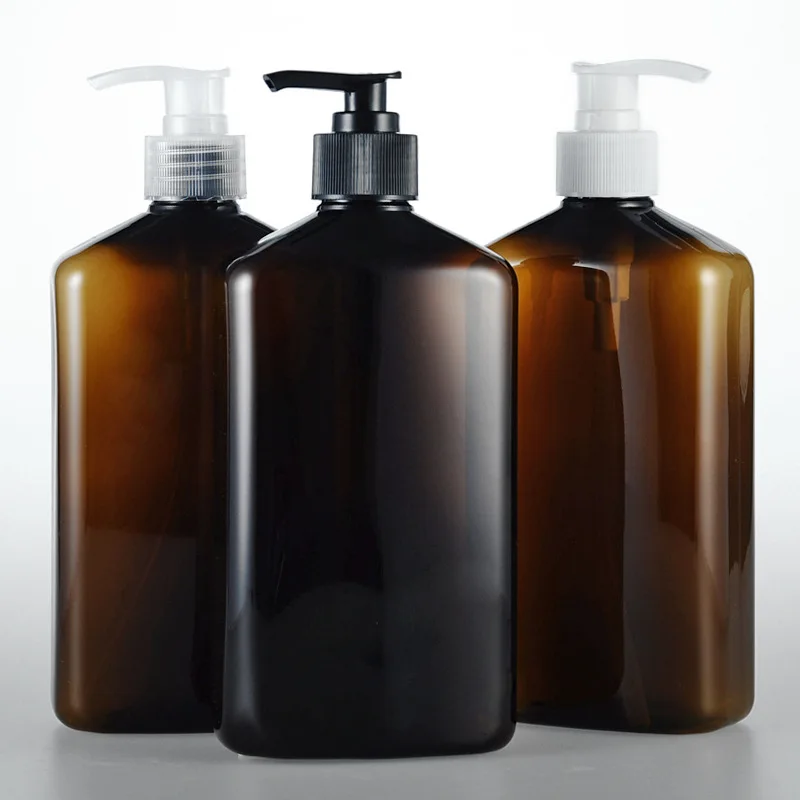 1pcs 500ml brown flat bottle screw pump bottle Shampoo Shower Gel Lotion empty bottle Hand sanitizer Sub-bottle wholesale BQ076