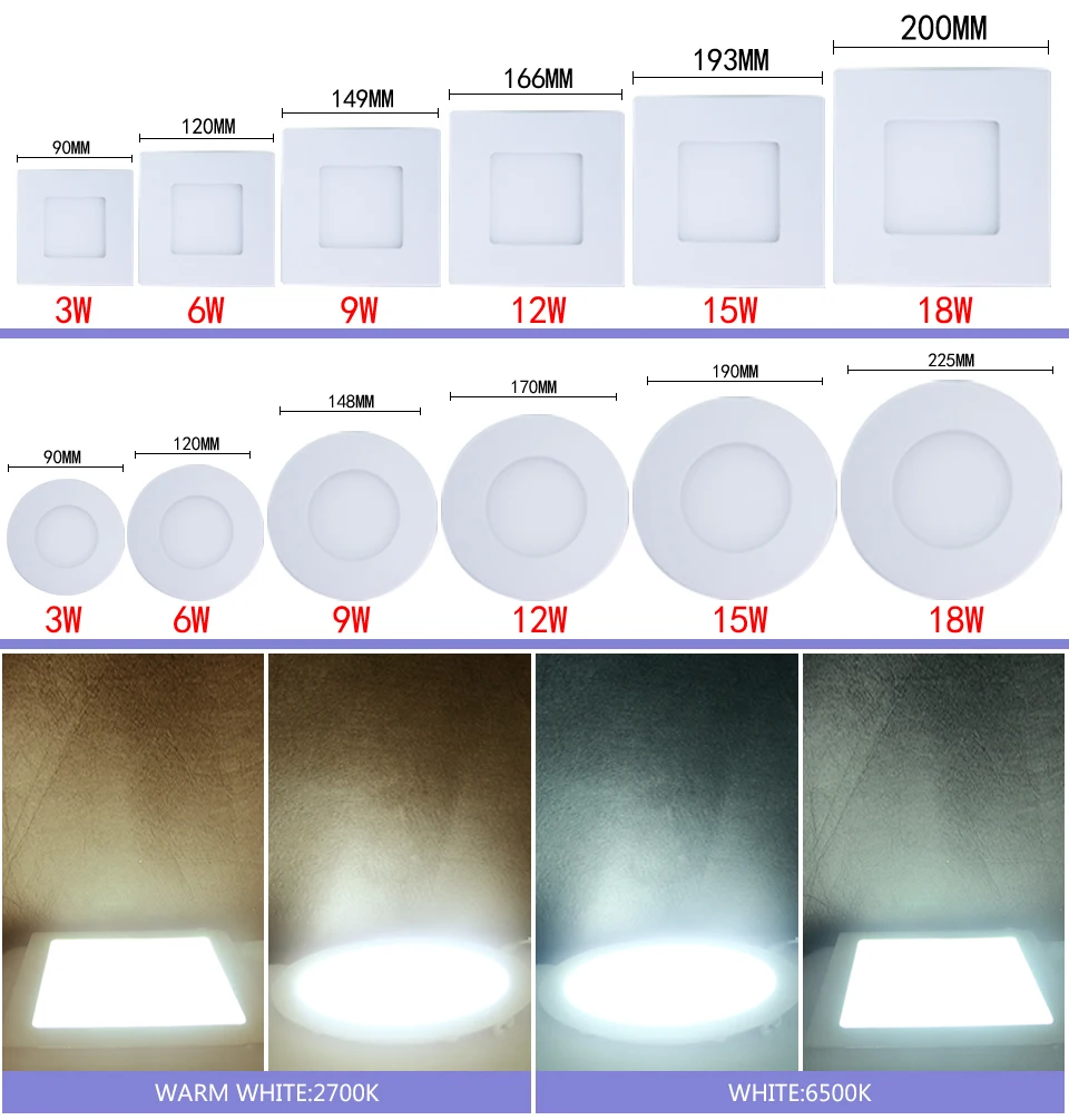 High quality 3W 9W 12W 18W thin LED Panel Light Warm White cold White square slim recessed LED Ceiling Spot Lighting Bulb indoor (3)