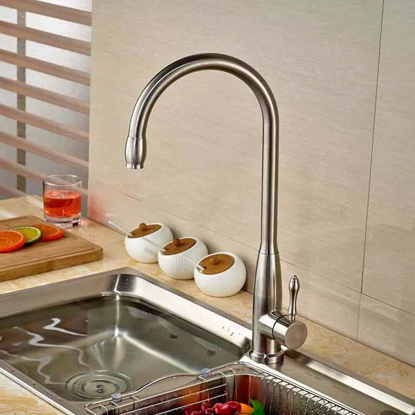 Swivel Spout Kitchen Faucet Vessel Sink Mixer Tap Hot And Cold Mixter Tap Brushed Nickel hot sale brushed nickel kitchen faucet spring style swivel spout single handle vessel mixer tap