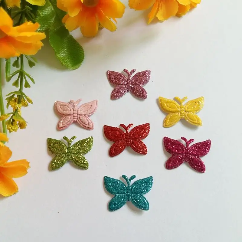 

150PCS Colored Glitter Flower applique butterfly patch clothes diy scrapbook craft /Wedding /Christmas ornament decoration