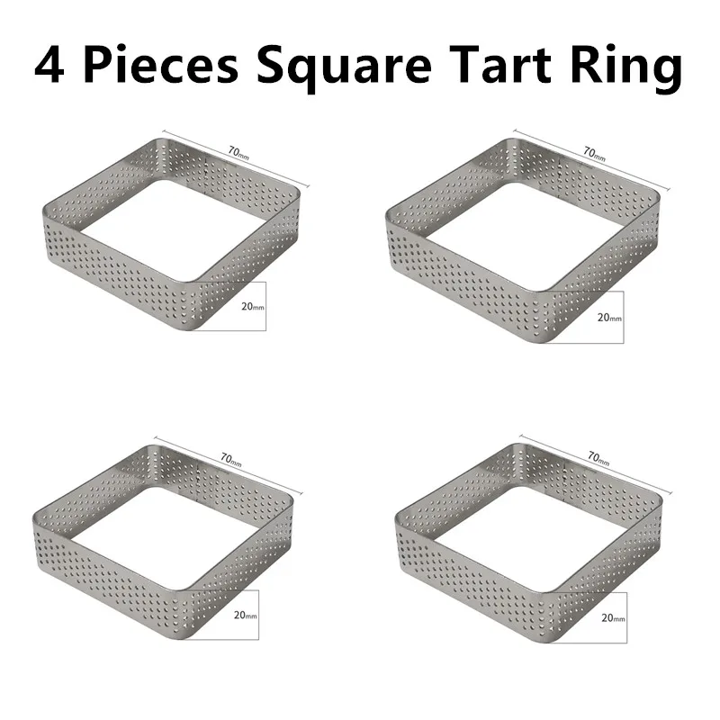 SHENHONG Round Tart Cake Mold For Baking Dessert Ring Art Mousse Silicone 3D Mould Silikonowe Moule Tartlet Pan Pastry Tools - Цвет: 4 Pieces Square Ring