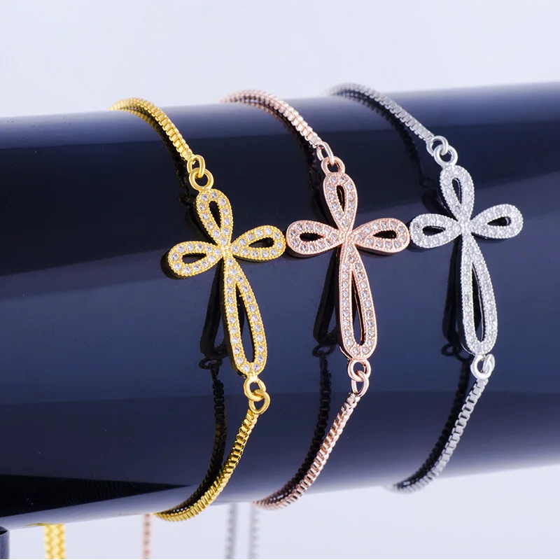 Supplies For Jewelry Charm Zircon Crystal Flower Bracelet Femme Handicraft Copper Micro Pave Square Chain Women Bijoux | Украшения и