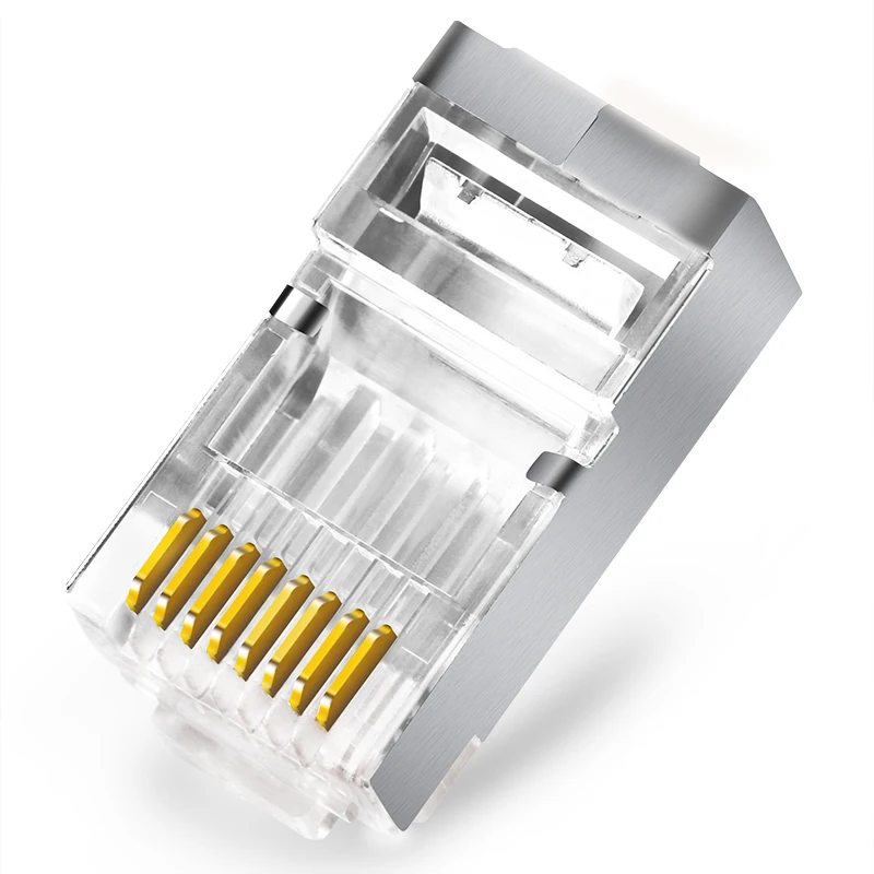 

Металлический Щит CAT5e CAT6 кристальная головка RJ45 разъем позолоченный 8P8C разъем сетевой кабель адаптер для компьютера Gigabit Ethernet