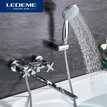 

LEDEME Bathroom Faucet Chrome Finish New Wall Mounted Waterfall Bathroom Bathtub Handheld Shower Tap Mixer Faucet L2584