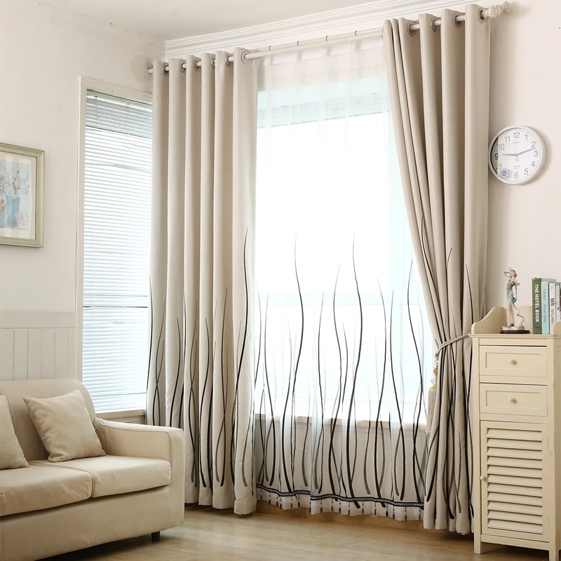 

custom curtain shade thickening cotton bedroom modern minimalist line livingroom windows blackout curtain drape tulle M156