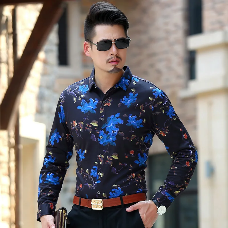 High Quality New Design Mens Long Sleeve Fashion Floral Printed Casual ...