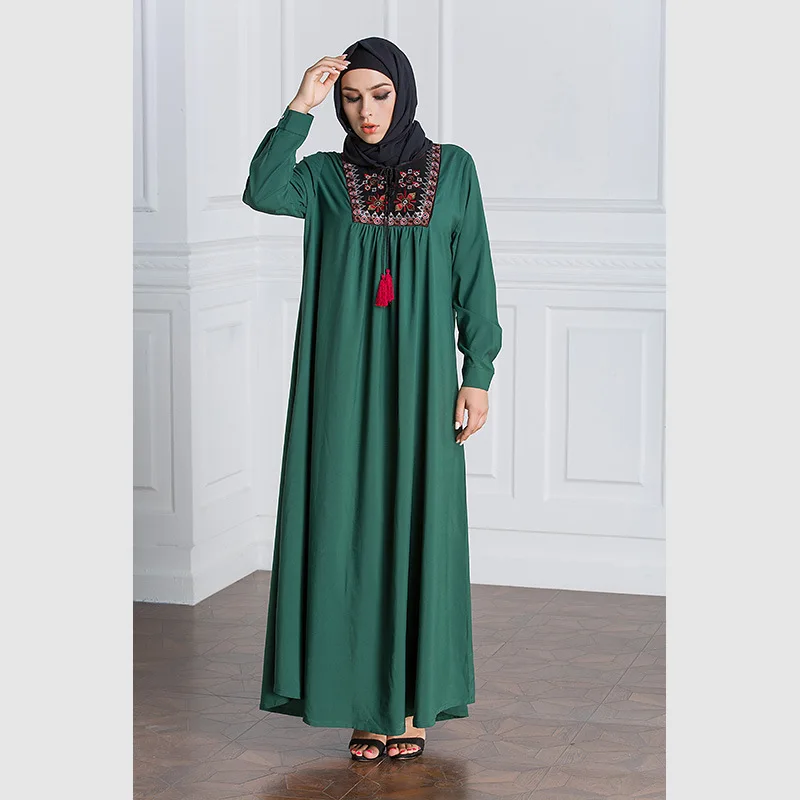 Muslim Dress Women Long Sleeve Embroidery Patchwork Abaya Loose Pakistan Free Plus Size Ethnic Arab Robe Islamic Clothing (9)