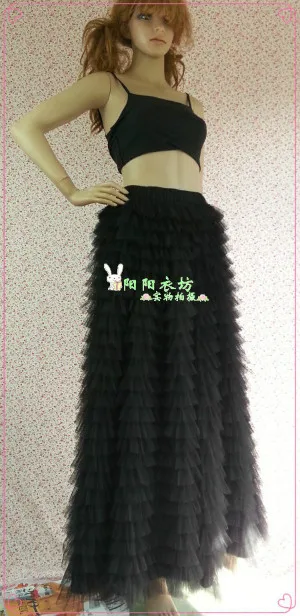 Новая модная Длинная черная юбка-пачка, бальное платье, женская черная пачка, винтажная фатиновая длинная Пышная юбка, длинная фатиновая юбка размера плюс