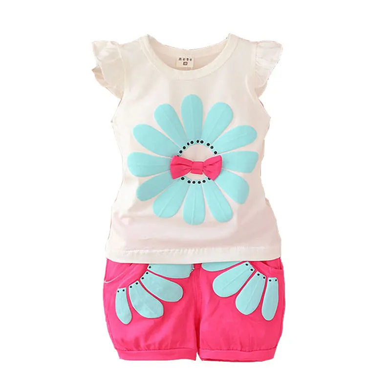 

2016 г. Новая Стильная летняя одежда для малышей Повседневный Спортивный костюм для новорожденных девочек, милая одежда для маленьких девочек модные комплекты с принтом